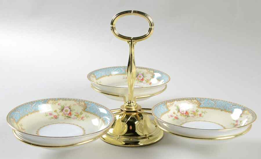 Bluedawn (#622, Rim) 7" x 12" 3-Part Relish & Metal Stand (FR) HC by Noritake-1
