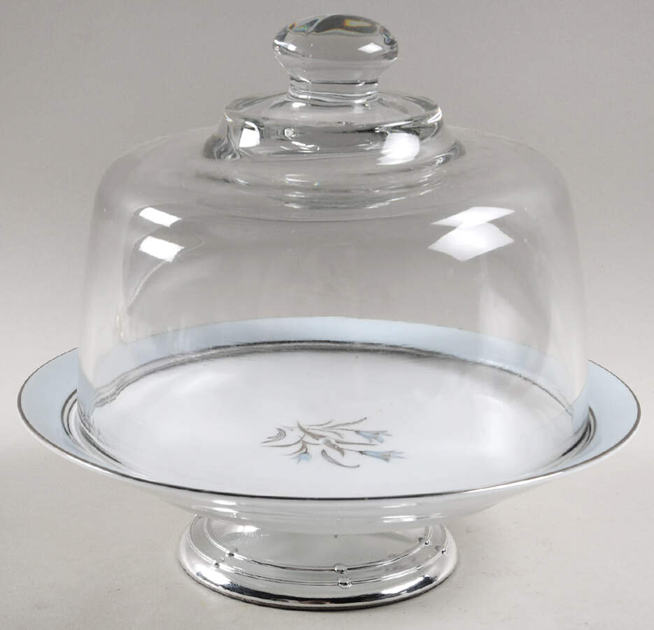 Bluebell 6 1/2"-7 1/2" Footed Cheese Plate w/ Glass Dome HC by Noritake-1