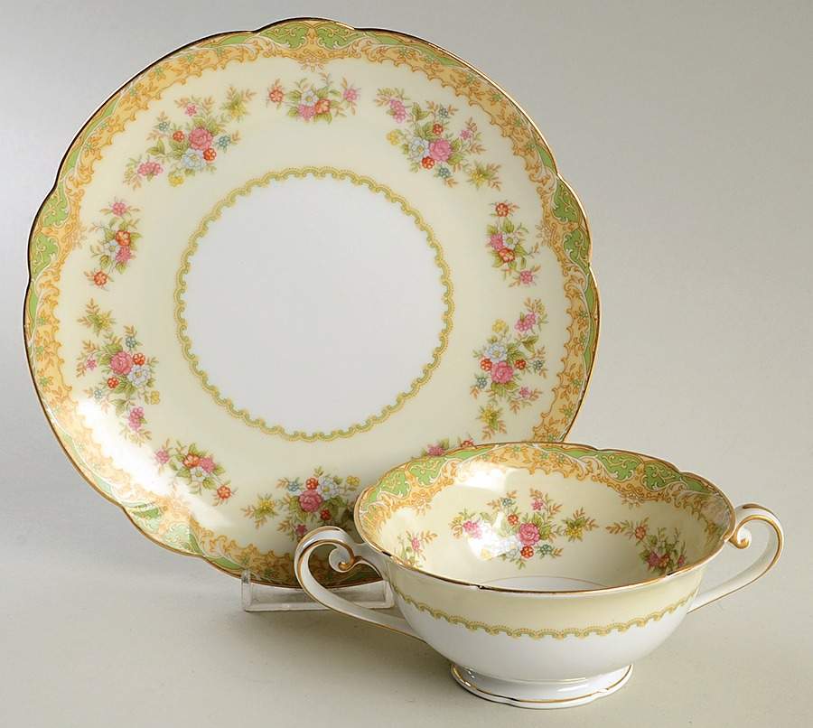 Breton Footed Cream Soup Bowl & Saucer Set by Noritake-1