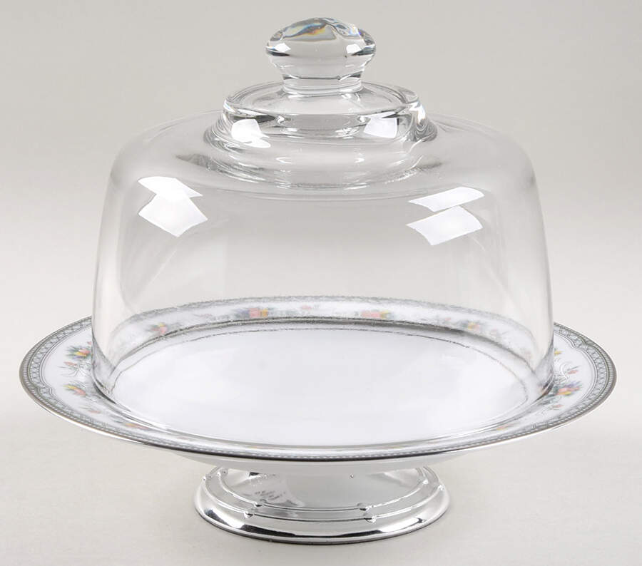Brookvale 6 1/2"-7 1/2" Footed Cheese Plate w/ Glass Dome HC by Noritake-1