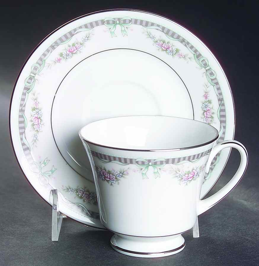 Bridal Ribbon Footed Cup & Saucer Set by Noritake-1