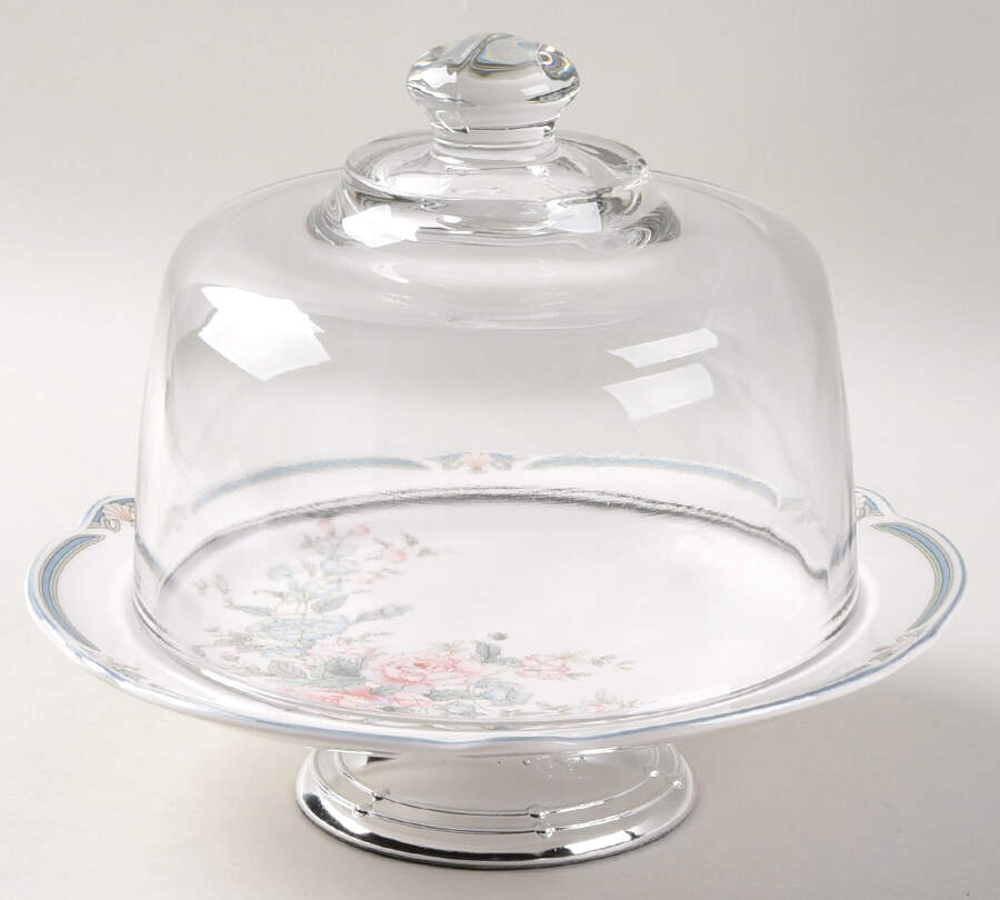 Brighton Springs 6 1/2"-7 1/2" Footed Cheese Plate w/ Glass Dome HC by Noritake-1