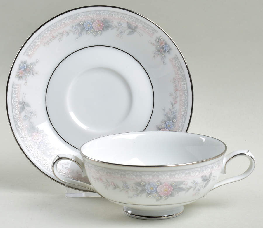 Bridal Waltz Footed Cream Soup Bowl & Cup Saucer Set by Noritake-1