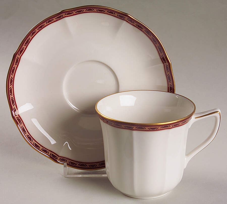 Burgundy Royale Flat Cup & Saucer Set by Noritake-1