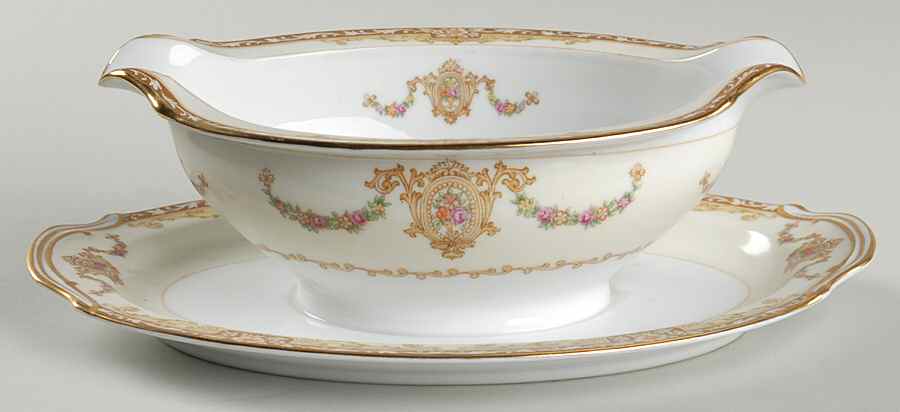 Camillia (3950 & NO #) Gravy Boat with Attached Underplate by Noritake-1