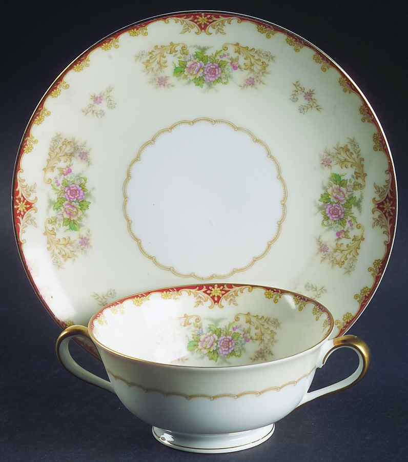Cardinal (193-98829) Footed Cream Soup Bowl & Saucer Set by Noritake-1