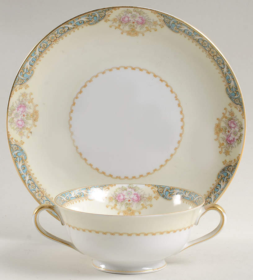 Celanese Footed Cream Soup Bowl & Saucer Set by Noritake-1