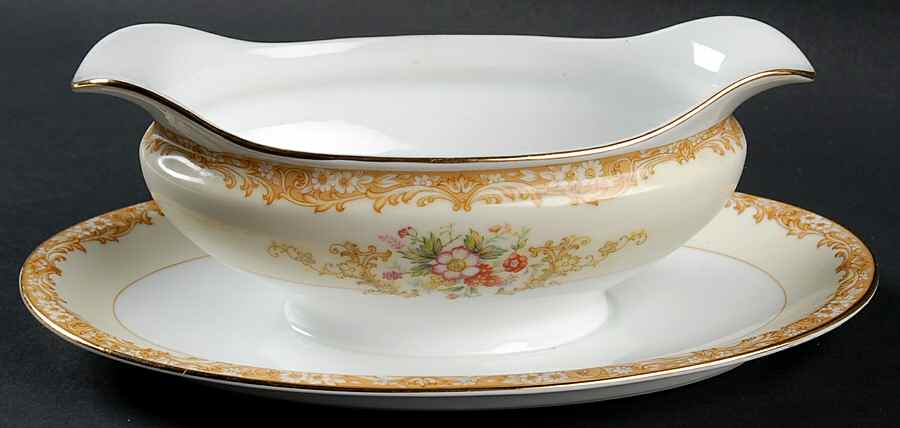 Cereus Gravy Boat with Attached Underplate by Noritake-1