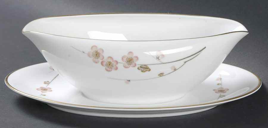 Cherry Blossom Gravy Boat with Attached Underplate by Noritake-1