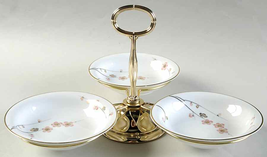 Cherry Blossom 7" x 12" 3-Part Relish & Metal Stand (FR) HC by Noritake-1