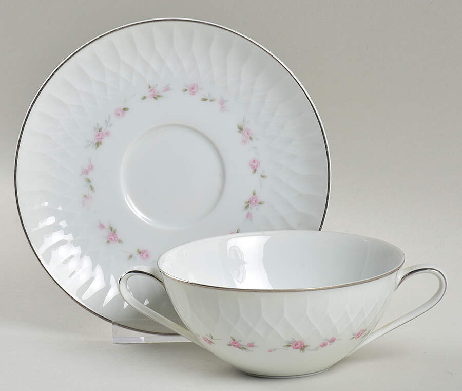 Cheri Flat Cream Soup Bowl & Cup Saucer Set by Noritake-1