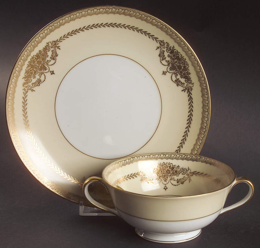 Cherita (7281 & NO #) Footed Cream Soup Bowl & Saucer Set by Noritake-1