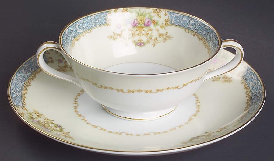 Chevonia Footed Cream Soup Bowl & Saucer Set by Noritake-1