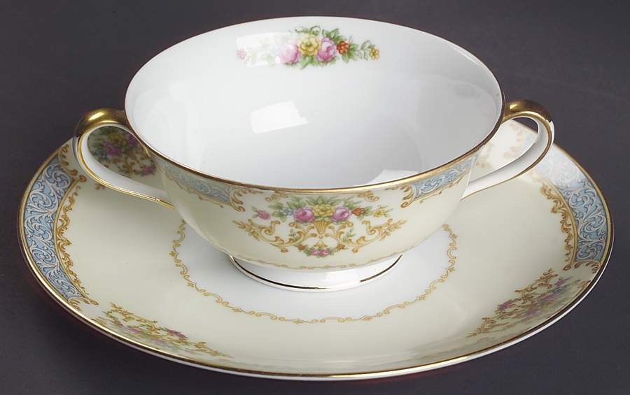 Chevonia Footed Cream Soup Bowl & Saucer Set by Noritake-1