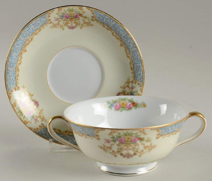 Chevonia Footed Cream Soup Bowl & Saucer Set by Noritake-1