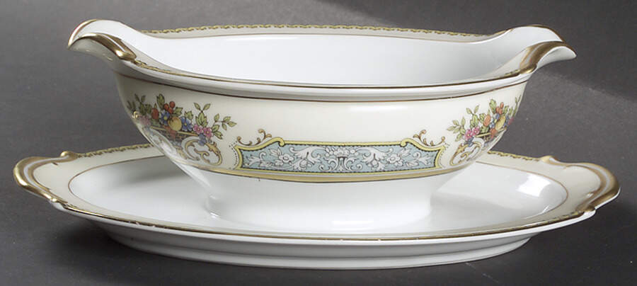 Chine Blue Gravy Boat with Attached Underplate by Noritake-1