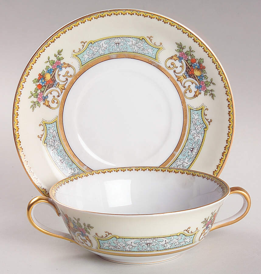 Chine Blue Flat Cream Soup Bowl & Saucer Set by Noritake-1
