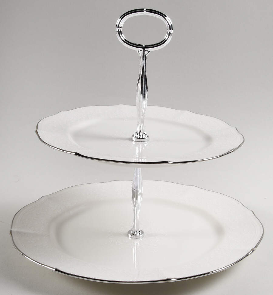 Chandon Platinum 6 5/8"-10"  2 Tiered Serving Tray (Dp, Sp) HC by Noritake-1