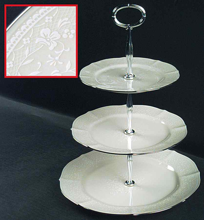 Chandon Platinum 13 7/8"-14 1/4" 3-Tiered Serving Tray(DP,SP,BB) HC by Noritake-1