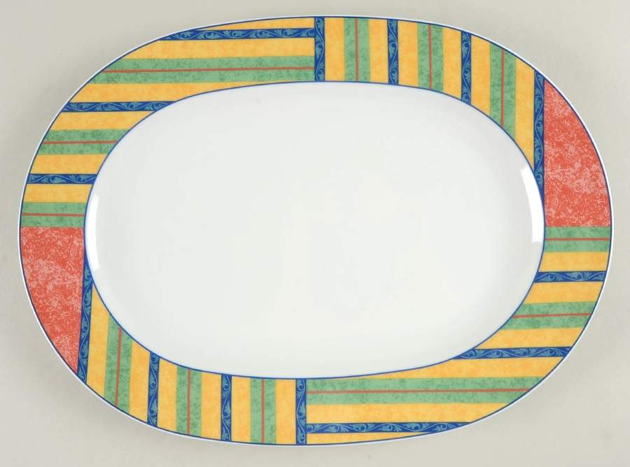 Club Stripe 14" Oval Serving Platter by Noritake-1