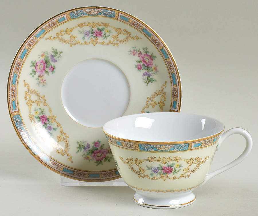 Colby (Blue on Edge) Footed Cup & Saucer Set by Noritake-1