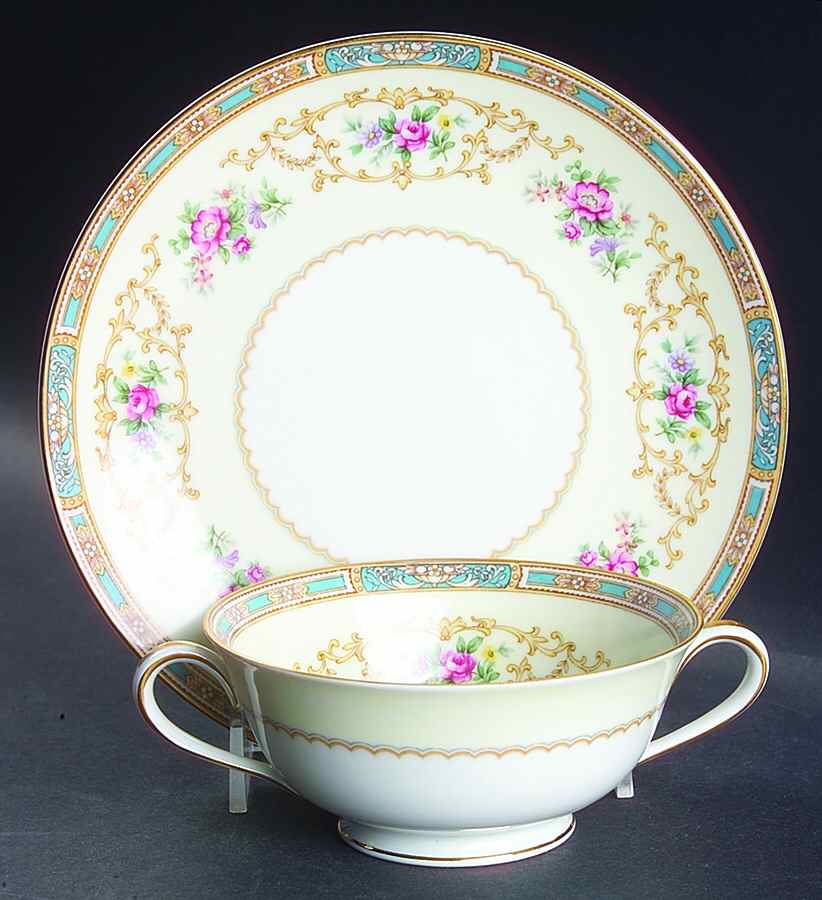 Colby (Blue on Edge) Footed Cream Soup Bowl & Saucer Set by Noritake-1