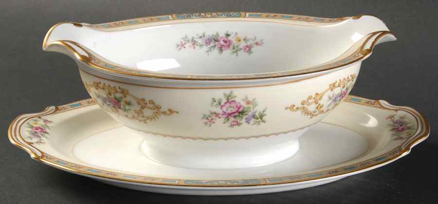 Colby (Blue on Edge) Round Gravy Boat/Attached Underplate by Noritake-1