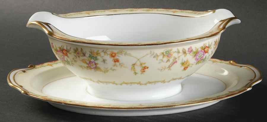 Columbine (3803) Gravy Boat with Attached Underplate by Noritake-1