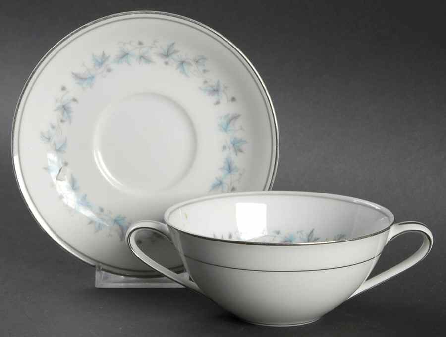 Concord (Platinum Trim) Flat Cream Soup Bowl & Saucer Set by Noritake-1