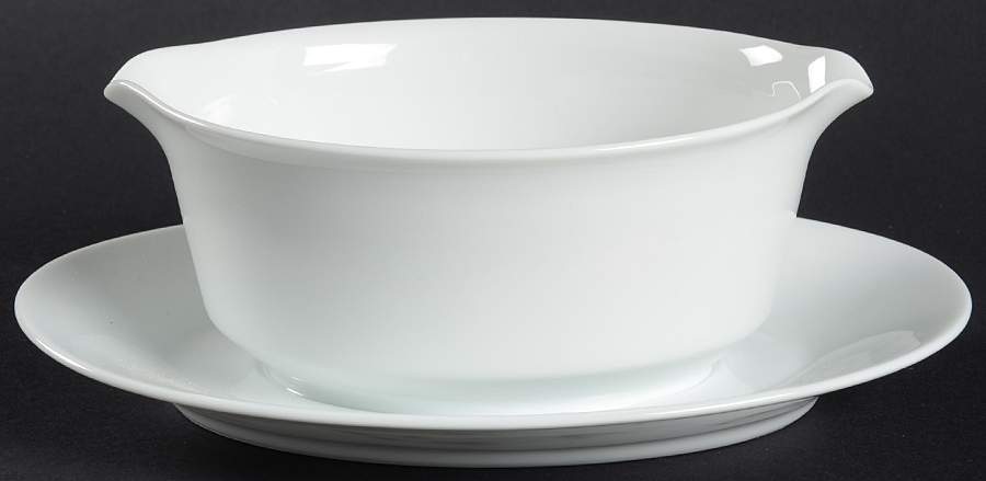 Commander White Gravy Boat with Attached Underplate by Noritake-1