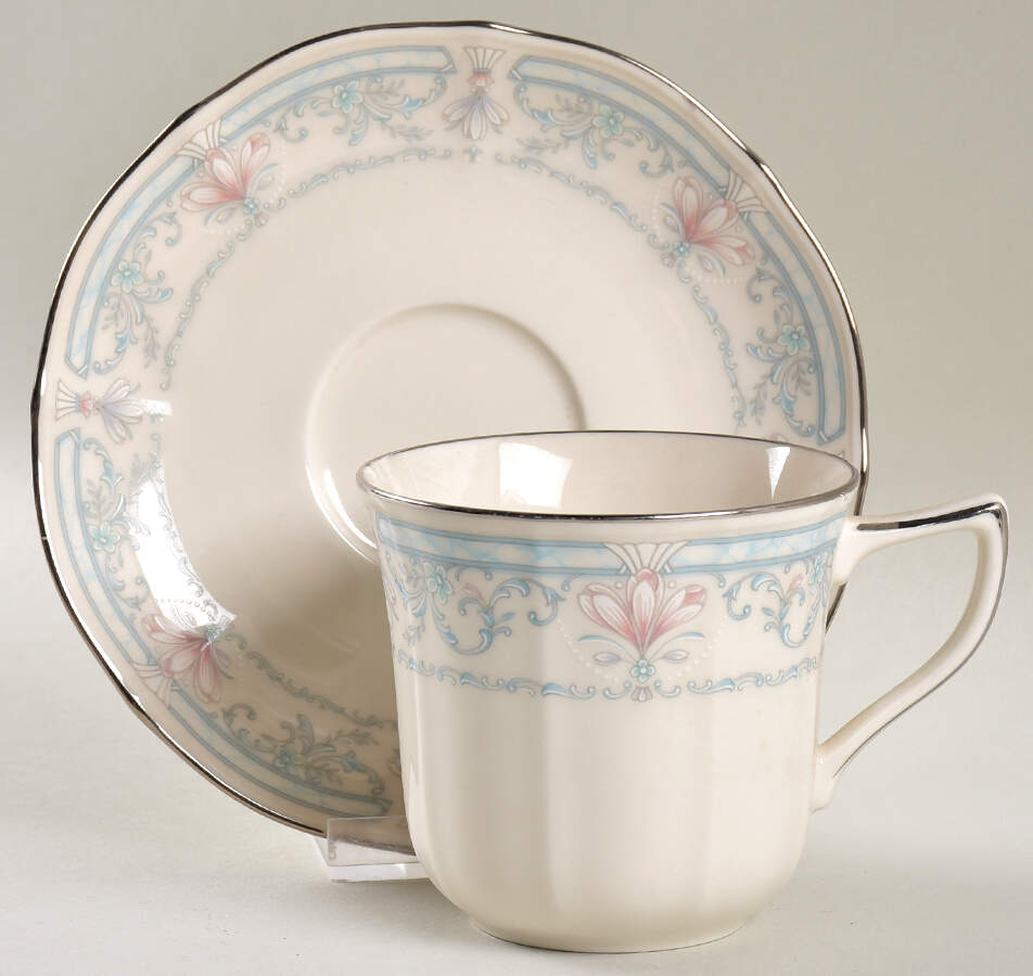 Crown Flower Flat Cup & Saucer Set by Noritake-1
