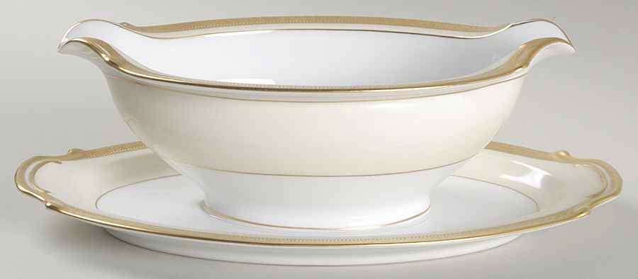 Crest Gold Gravy Boat with Attached Underplate by Noritake-1