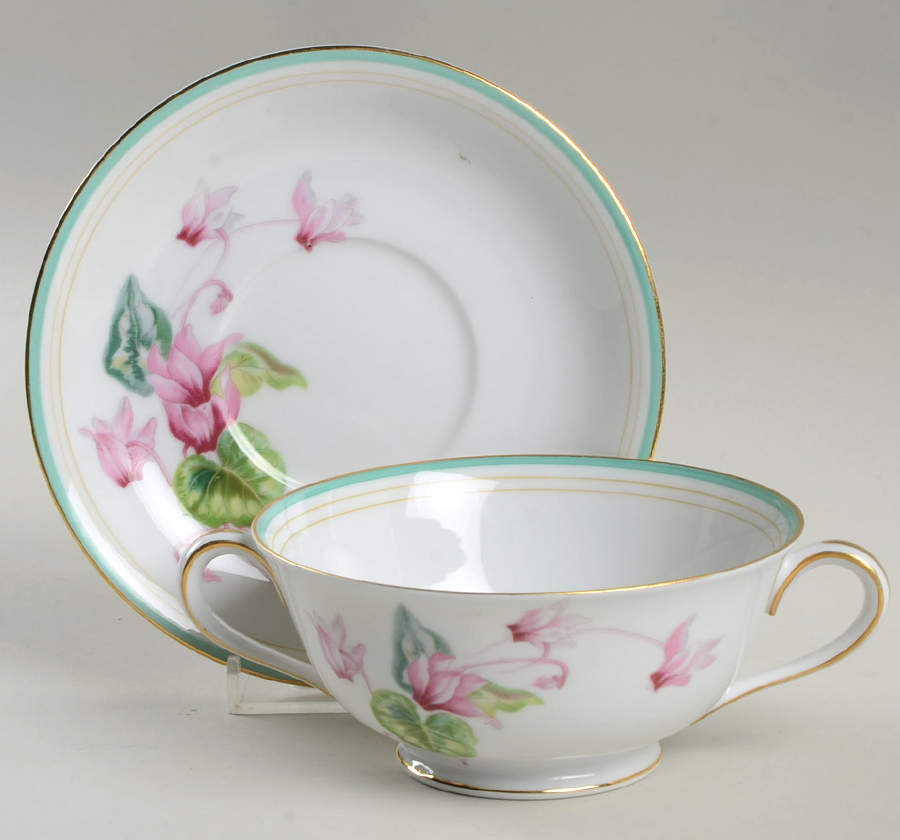 Cyclamen Footed Cream Soup Bowl & Saucer Set by Noritake-1