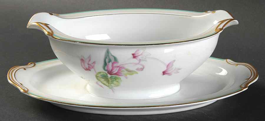 Cyclamen Gravy Boat with Attached Underplate by Noritake-1