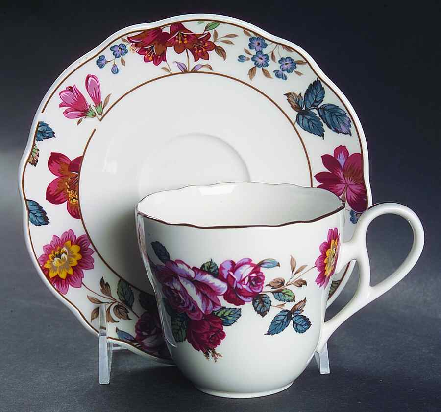 Damask Bouquet Flat Cup & Saucer Set by Noritake-1