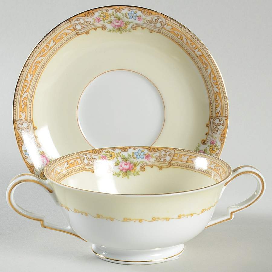 Darleen Footed Cream Soup Bowl & Cup Saucer Set by Noritake-1