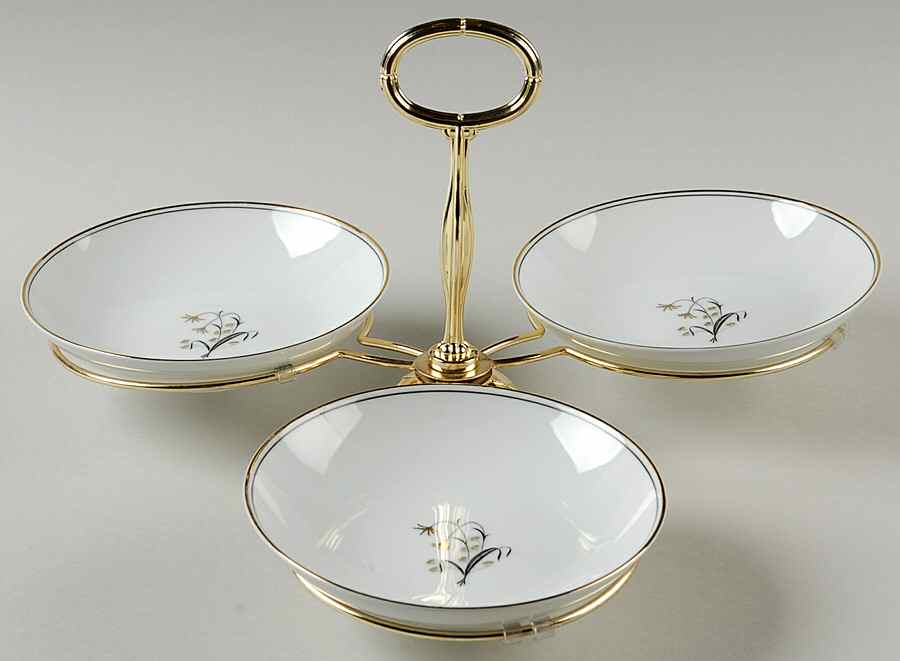 Diana (Gold Trim) 7" x 12" 3-Part Relish & Metal Stand (FR) HC by Noritake-1