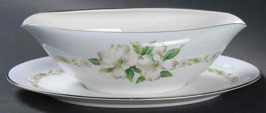 Dogwood Gravy Boat with Attached Underplate by Noritake-1