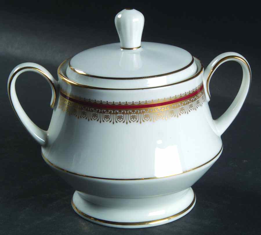 Doral Maroon Sugar Bowl & Lid by Noritake-1