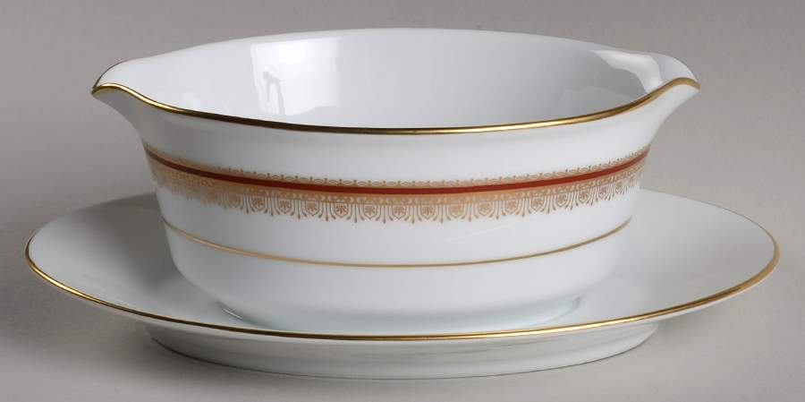 Doral Maroon Gravy Boat with Attached Underplate by Noritake-1