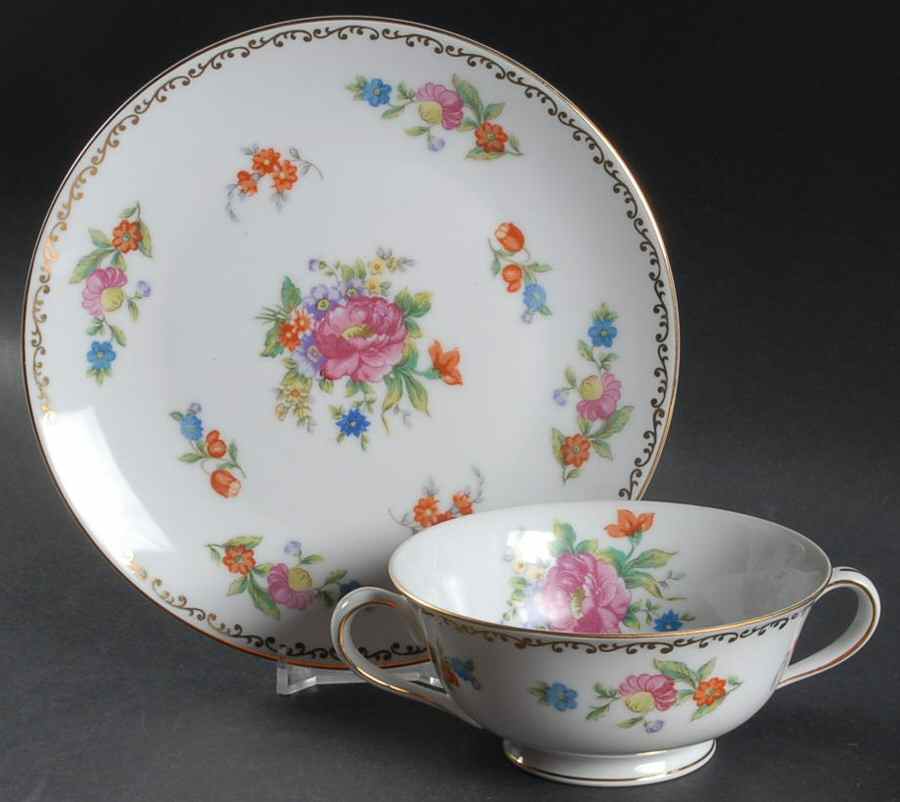 Dresdlina Footed Cream Soup Bowl & Saucer Set by Noritake-1