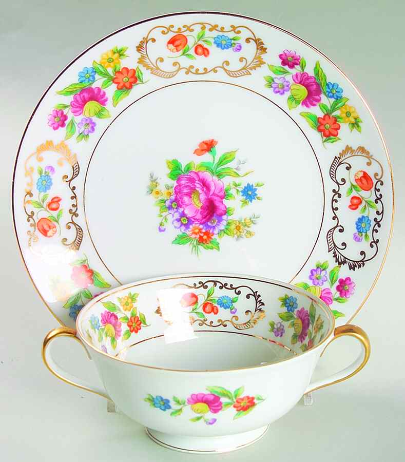 Dresdena Footed Cream Soup Bowl & Saucer Set by Noritake-1