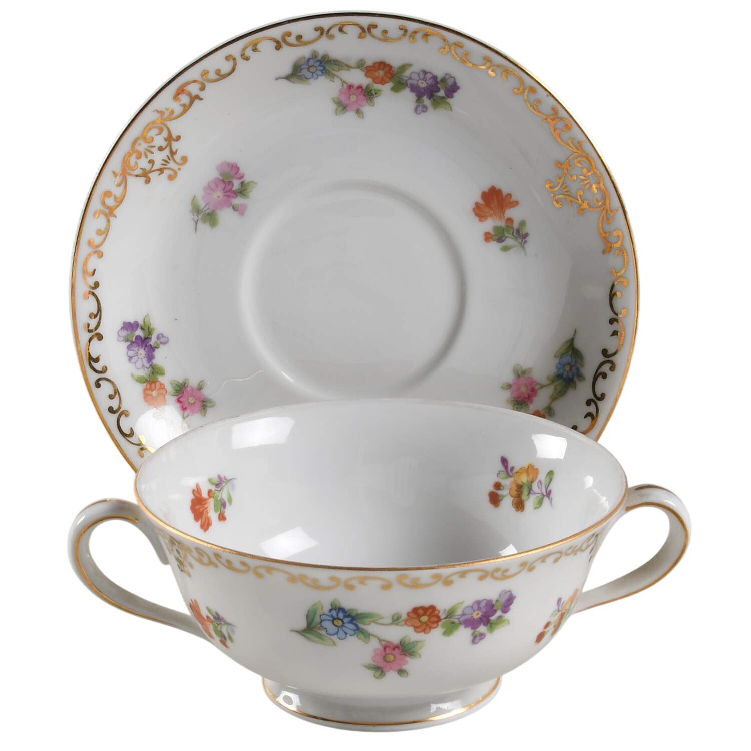 Dresdoll Footed Cream Soup Bowl & Saucer Set by Noritake-1