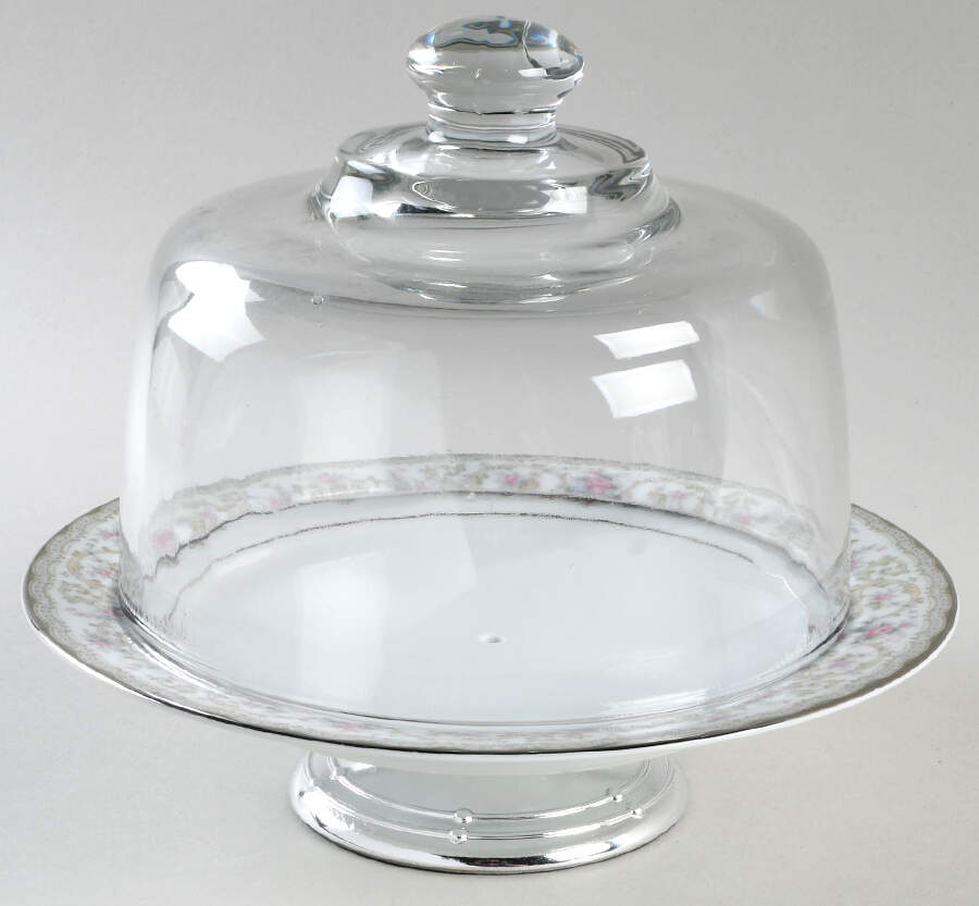 Edgewood 6 1/2"-7 1/2" Footed Cheese Plate w/ Glass Dome HC by Noritake-1