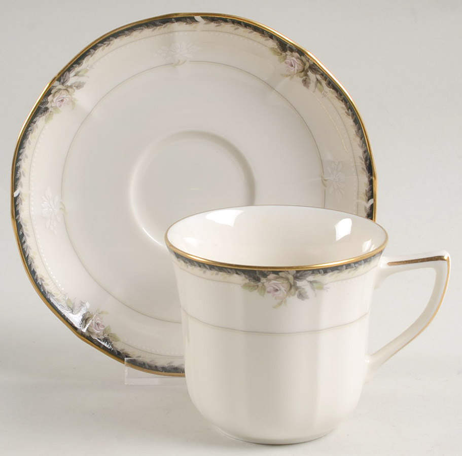 Edwardian Rose Flat Cup & Saucer Set by Noritake-1