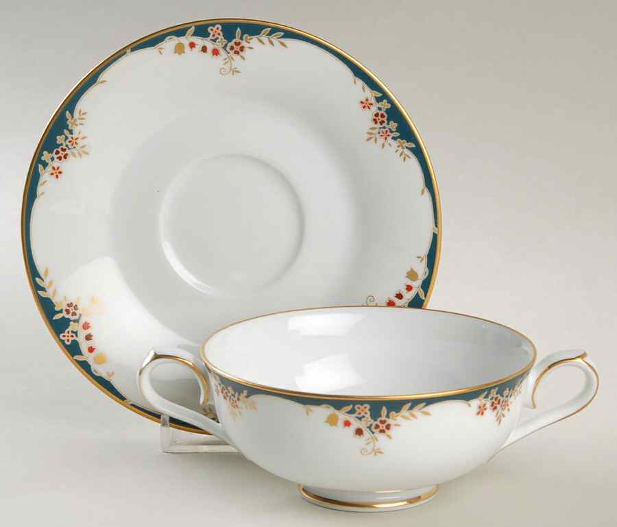 Embrace Footed Cream Soup Bowl & Cup Saucer Set by Noritake-1