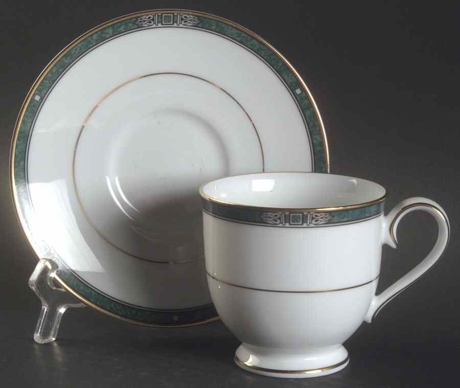 Emerald Crest Footed Cup & Saucer Set by Noritake-1