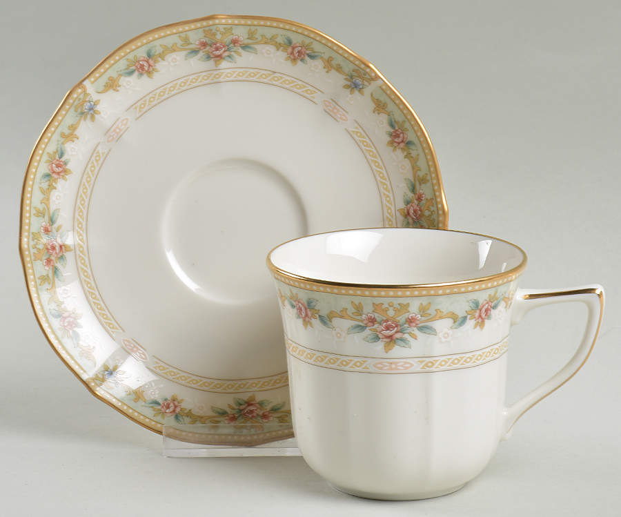English Flowers Flat Cup & Saucer Set by Noritake-1