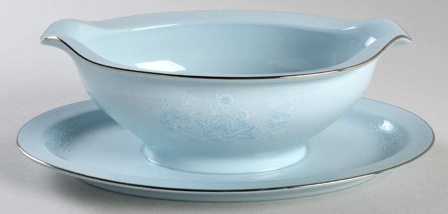 Engagement Blue Green Gravy Boat with Attached Underplate by Noritake-1