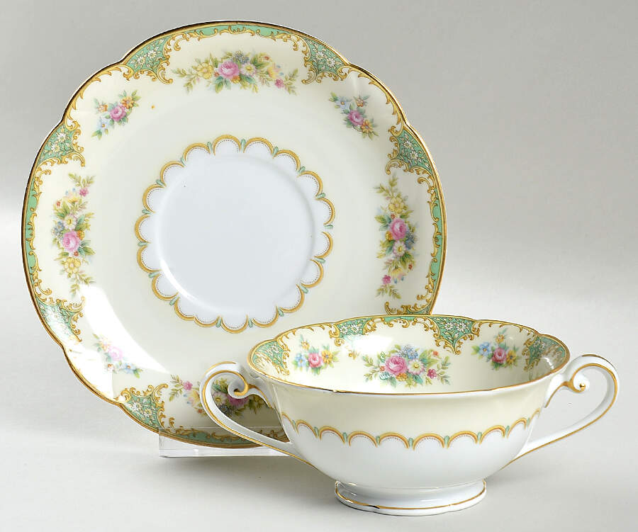 Esmeralda (Older, No #) Footed Cream Soup Bowl & Saucer Set by Noritake-1